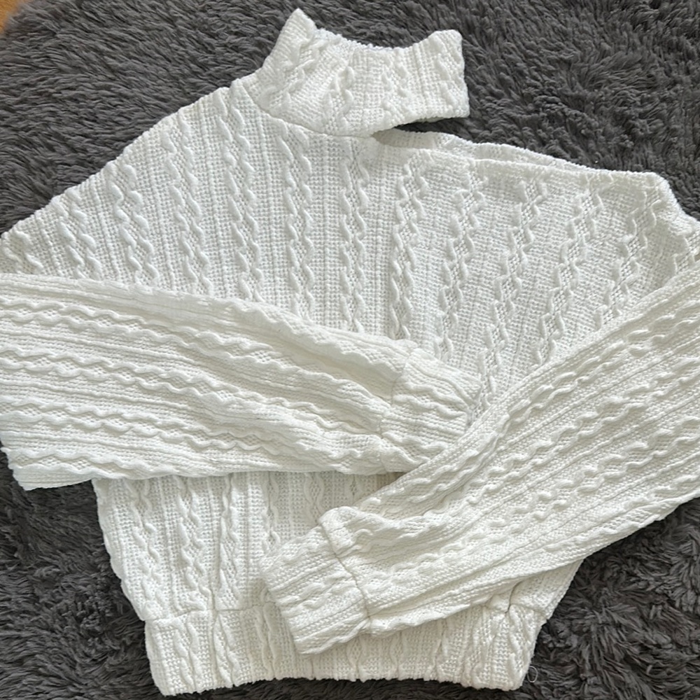 FashionNova Cut Me Off Sweater One Shoulder Turtleneck White Cable Knit Size XS